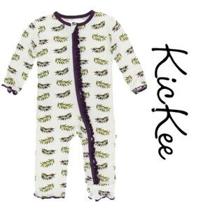 Kickee Pants | Coverall with Zipper Natural Olive Branch | Size 12 - 18 Months